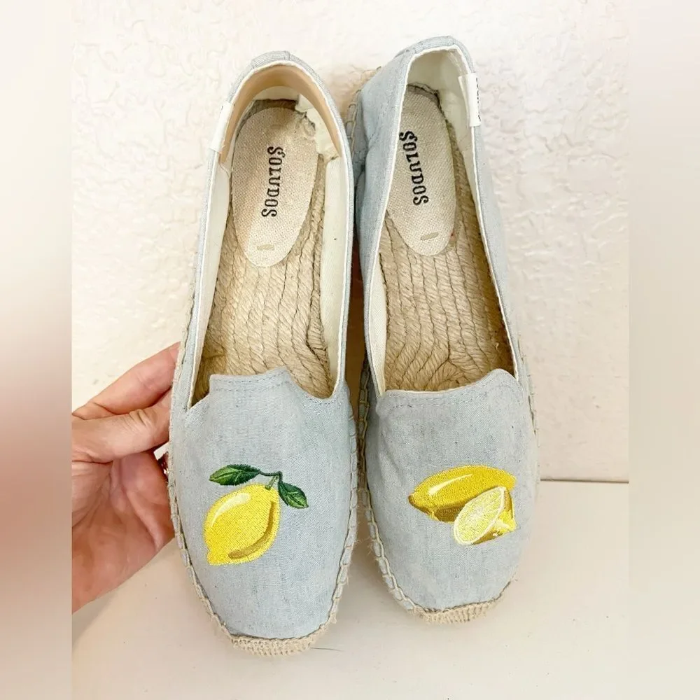 SOLUDOS platform espadrille flats embroidered lemons Size 9.5
